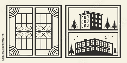 A diverse collection of architectural structures showcasing various building designs and styles. Vector