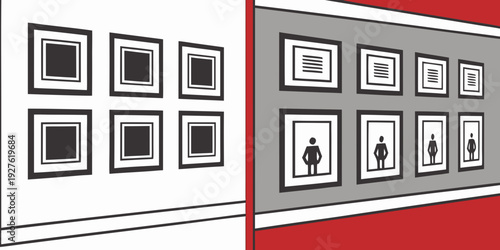 A comparison of two sets of nine square images with different borders and spacing Vector