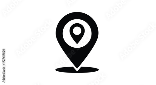 A simple black and white location pin icon on a white background