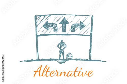 Alternative Sketch - Man Choosing Direction at Crossroad