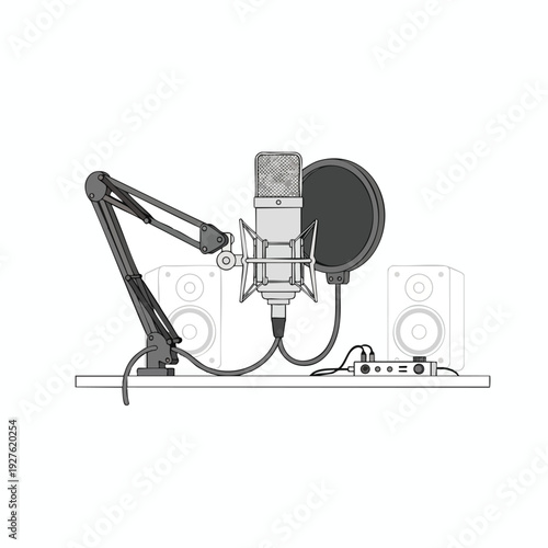 Professional Home Recording Studio Setup with Microphone and Audio Equipment