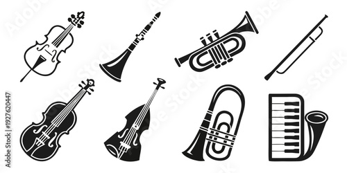 A collection of various musical instruments and sheet music Vector