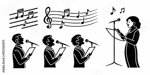 Four musicians performing on stage with various instruments Vector