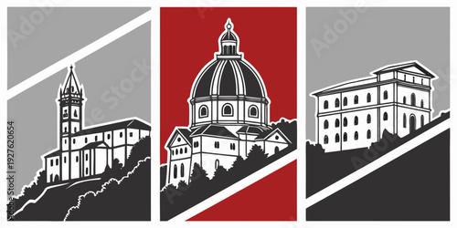 Three iconic buildings showcasing architectural diversity and historical significance Vector