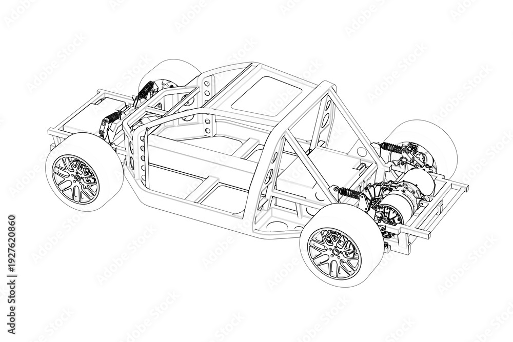 Fototapeta premium Electric vehicle racing car chassis in black and white