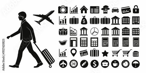 A diverse collection of icons representing various objects and activities Vector