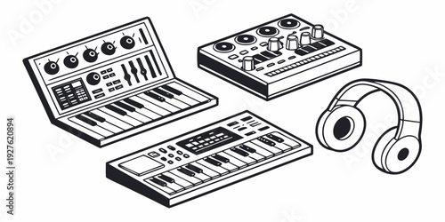 A variety of electronic devices including a keyboard, mouse, and cd-roms Vector