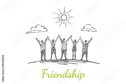 Friendship Sketch - Friends Raising Hands Under Sun