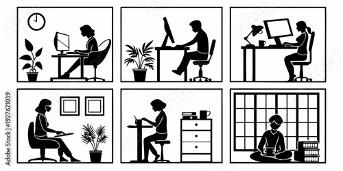 A visual representation of the stages of a typical workday for an office worker. Vector