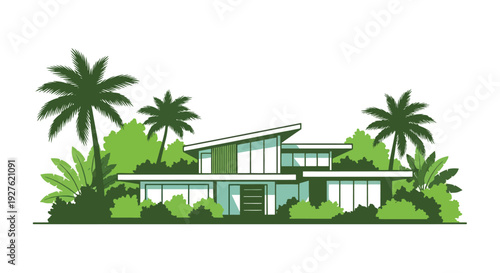 Modern house design nestled amongst lush tropical vegetation