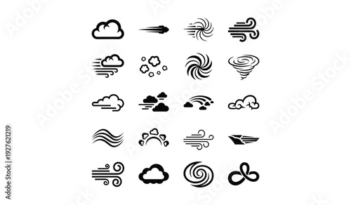 Set of black weather including clouds wind and storms