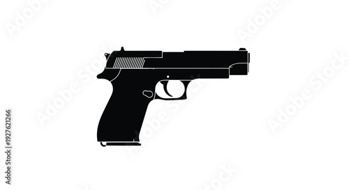 Silhouette of a handgun against a stark white background