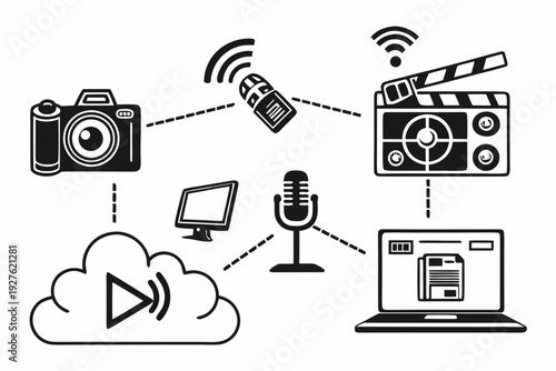 Streaming and recording video content across various devices and platforms Vector