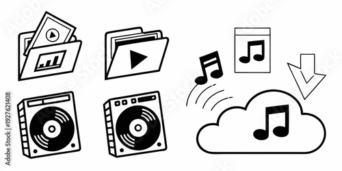 Various media formats transitioning to cloud storage and streaming services Vector