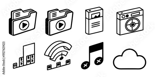 A collection of icons representing various multimedia and technology concepts Vector