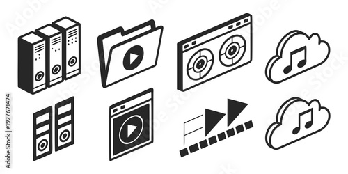 A collection of icons representing various types of media and file formats Vector