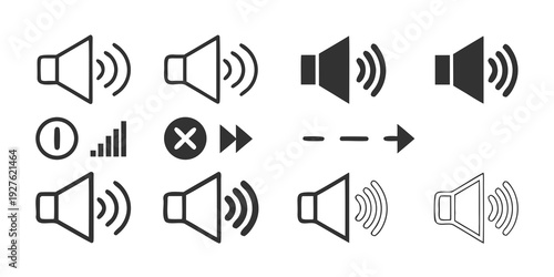 A series of icons representing different audio signal levels and types. Vector