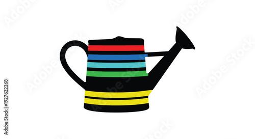 Colorful watering can illustration with a black outline on white background