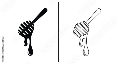Two honey dippers one solid black and one outlined separated by a line
