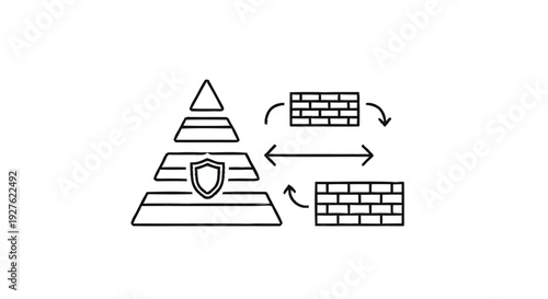Cybersecurity Pyramid with Firewall Protection and Data Flow.