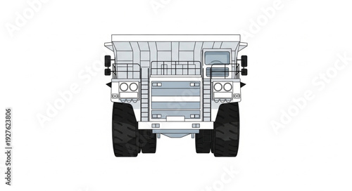 Massive heavy-duty mining dump truck front view isolated on white background.