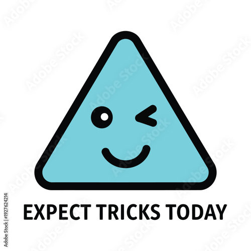 Cheerful triangular mascot promoting fun surprises and today's tricks