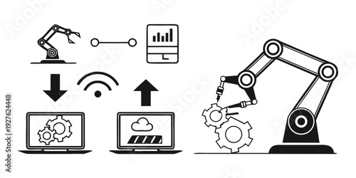 Industrial automation system with robotic arms and wireless communication Vector