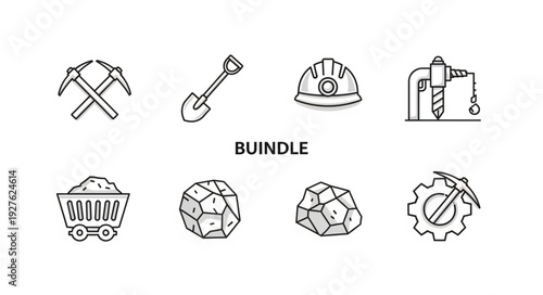 Collection of mining tools and equipment, perfect for industry and construction projects.