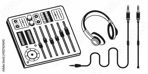 A collection of electronic devices including a keyboard, headphones, and a stylus Vector
