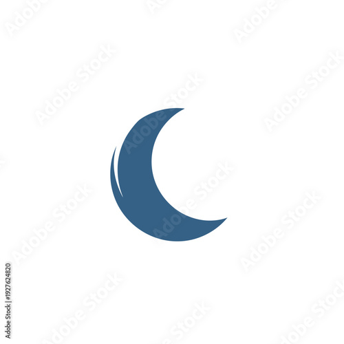 Simple crescent moon design in blue color on a white background.