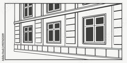 A detailed illustration of a classic building facade with multiple windows Vector