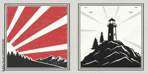 Historical lighthouse on rocky cliff with dramatic sky background Vector