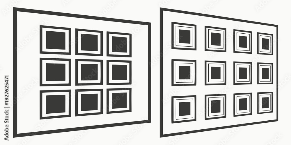 Naklejka premium Two abstract art pieces featuring a grid of smaller squares within larger squares. Vector