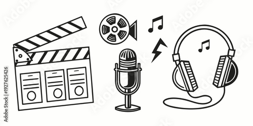 Creative multimedia elements including film, music, and podcasting tools Vector