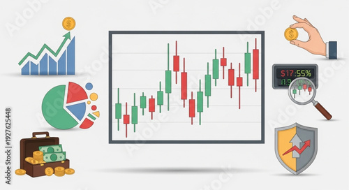 Stock market analysis and financial investment strategy concept illustration.