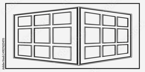 A black and white illustration of a cube with a grid pattern on each face. Vector