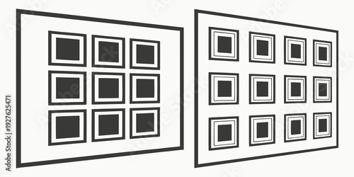 Two abstract art pieces featuring a grid of smaller squares within larger squares. Vector