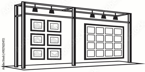 A detailed architectural drawing of a modern building with multiple windows and structural elements Vector