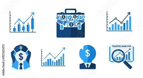 Financial Investment and Business Growth Analysis with Charts and Symbols.