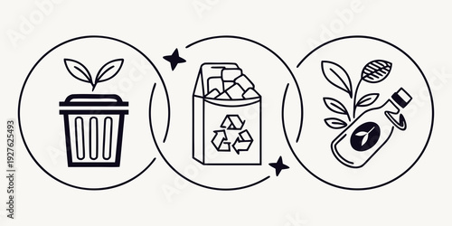 Illustration of the recycling process from waste to new plant growth Vector