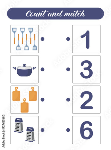 Count and march game for kids with kitchen tools elements activity for preschool children