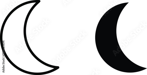 A minimalist illustration of two crescent moon phases in black and white