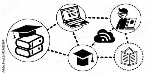 Students accessing online educational resources through various devices and networks Vector