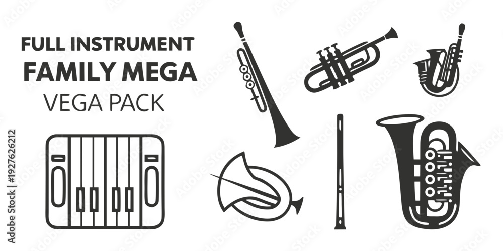 Fototapeta premium Full family instrumental mega pack with various musical instruments Vector