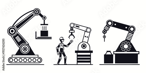 Industrial scene with workers and machinery in a manufacturing environment. Vector