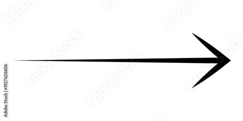 Black horizontal arrow pointing right with a thin fading line on the left isolated on white background