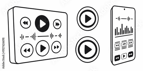 Various media playback icons and symbols on a white background Vector