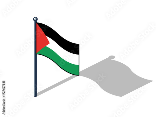 Palestine flag isometric vector illustration with shadow, Palestinian flag
