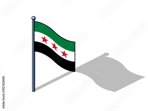 Syria flag isometric vector illustration with shadow, Syrian flag