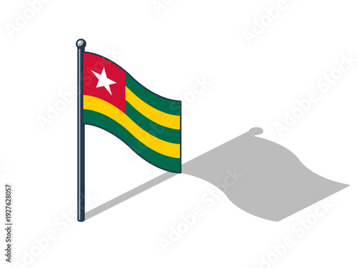 Togo flag isometric vector illustration with shadow, Togolese flag